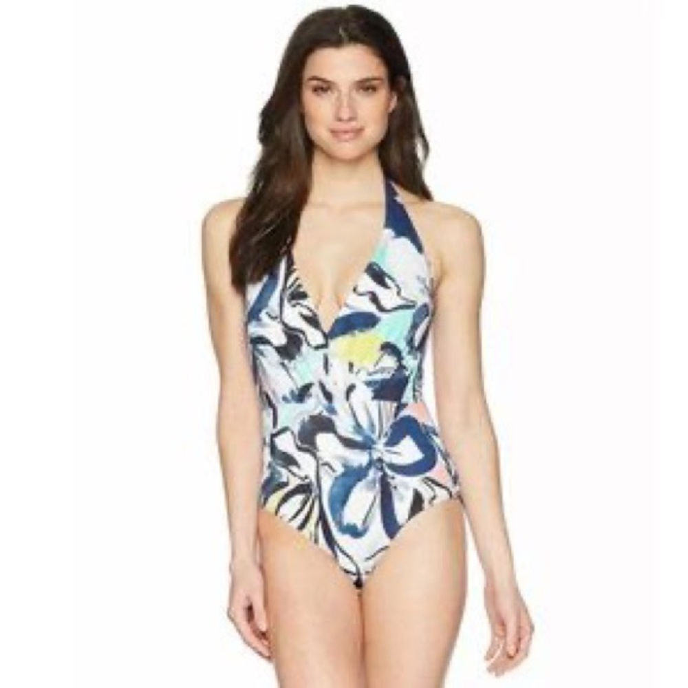 Coastal Blue Floral Halter One Piece